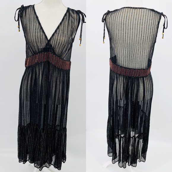 Anthropologie Other - Floreat beaded Sheer Swim Cover Up S black gold